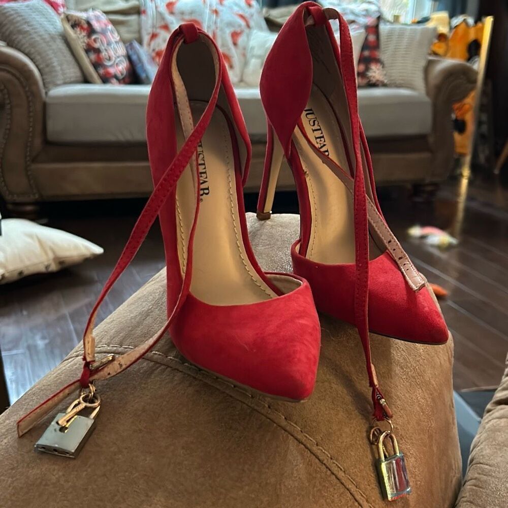 Elegant Red High Heels with Lock Detail